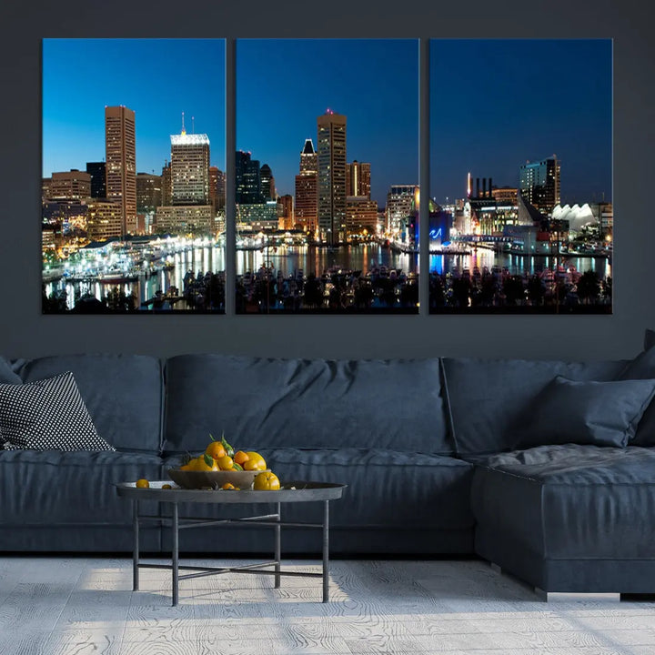 Baltimore Night Blue Downtown Large Wall Art Cityscape Print Canvas Decor