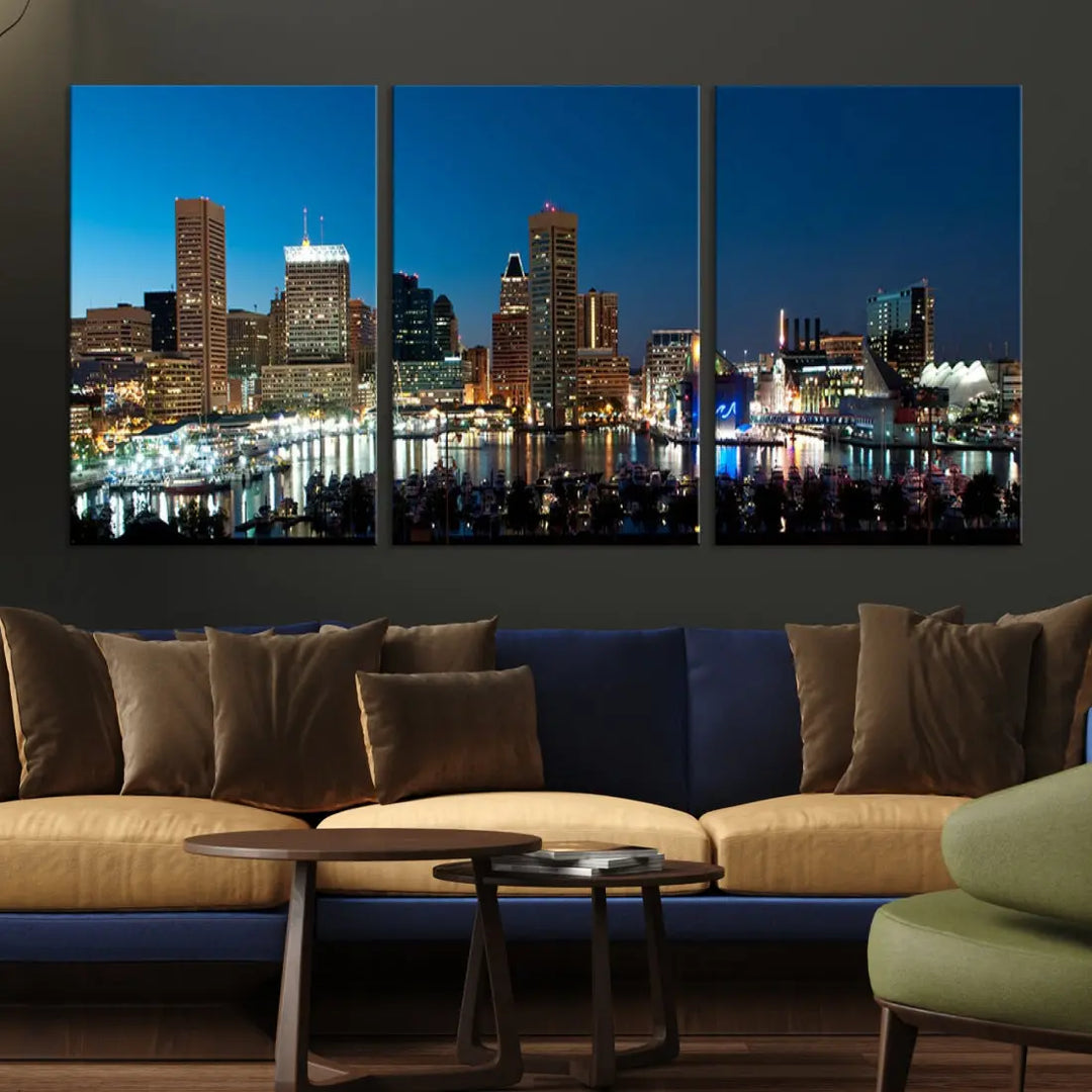 Baltimore Night Blue Downtown Large Wall Art Cityscape Print Canvas Decor