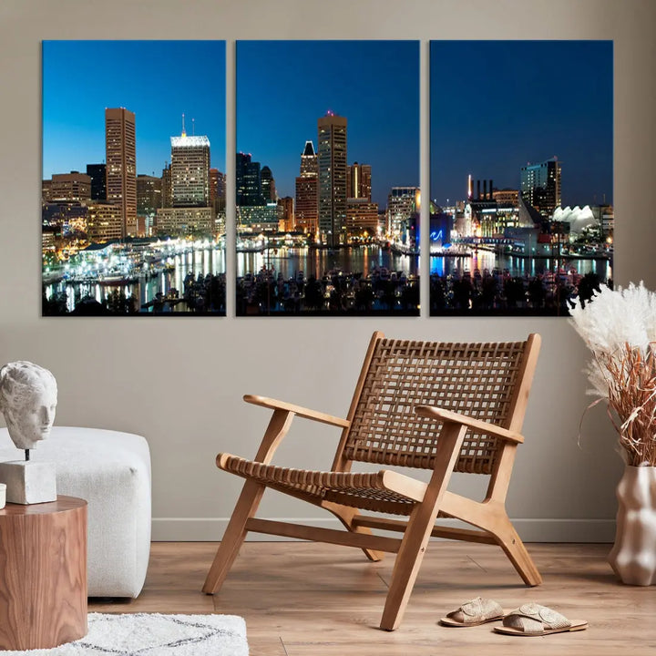 Baltimore Night Blue Downtown Large Wall Art Cityscape Print Canvas Decor