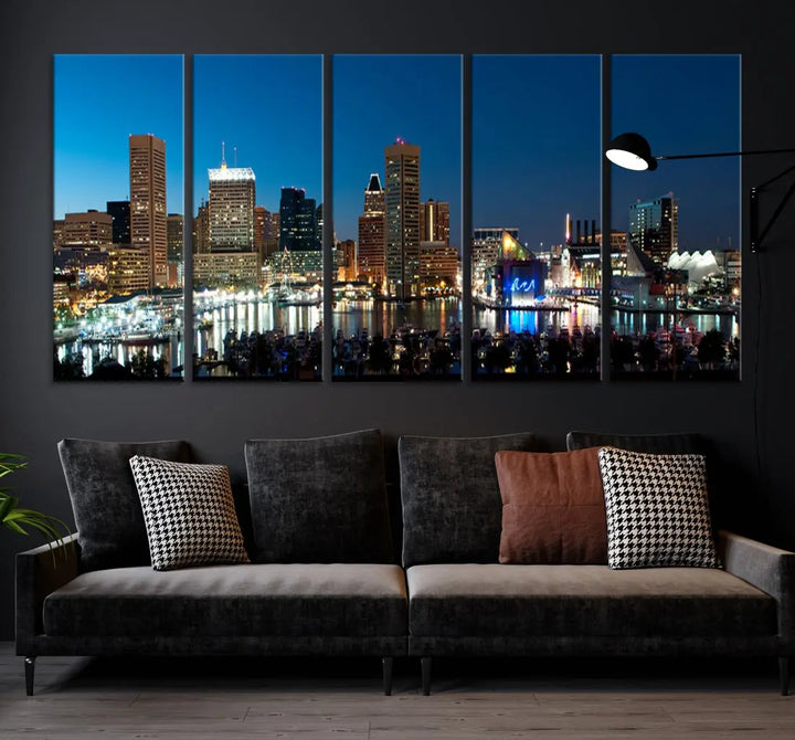 Baltimore Night Blue Downtown Large Wall Art Cityscape Print Canvas Decor