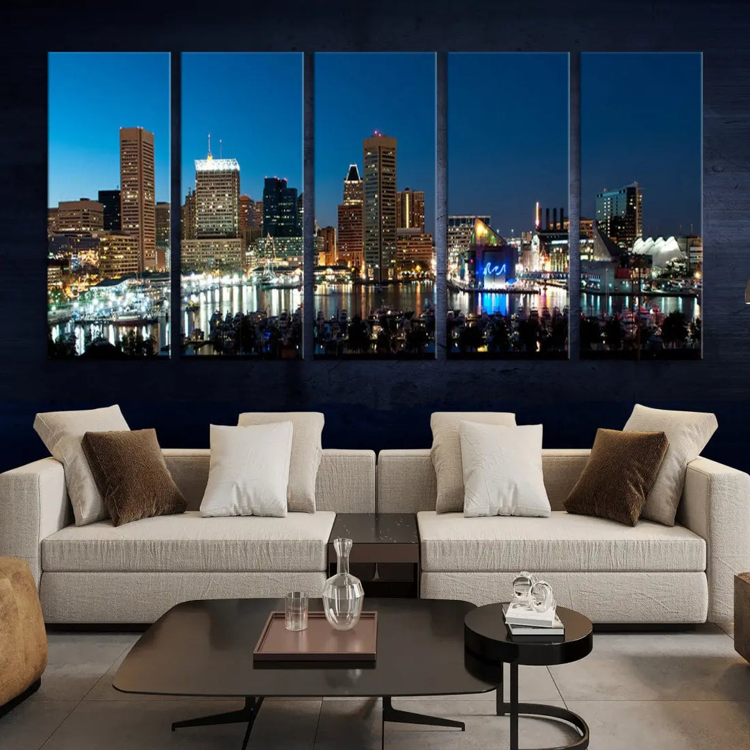 Baltimore Night Blue Downtown Large Wall Art Cityscape Print Canvas Decor