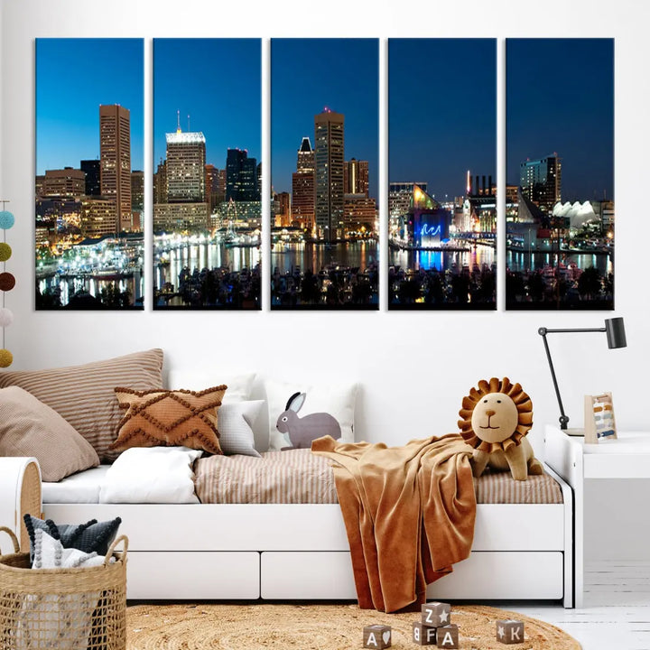 Baltimore Night Blue Downtown Large Wall Art Cityscape Print Canvas Decor