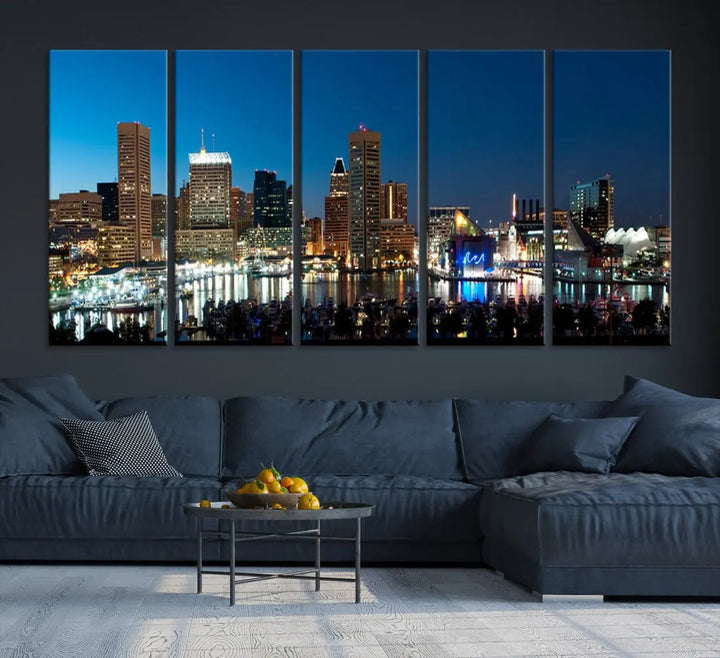 Baltimore Night Blue Downtown Large Wall Art Cityscape Print Canvas Decor