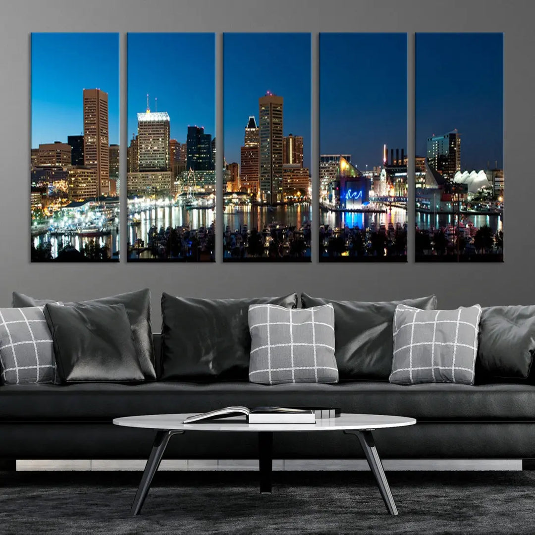 Baltimore Night Blue Downtown Large Wall Art Cityscape Print Canvas Decor