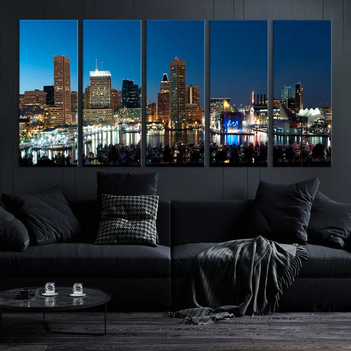 Baltimore Night Blue Downtown Large Wall Art Cityscape Print Canvas Decor