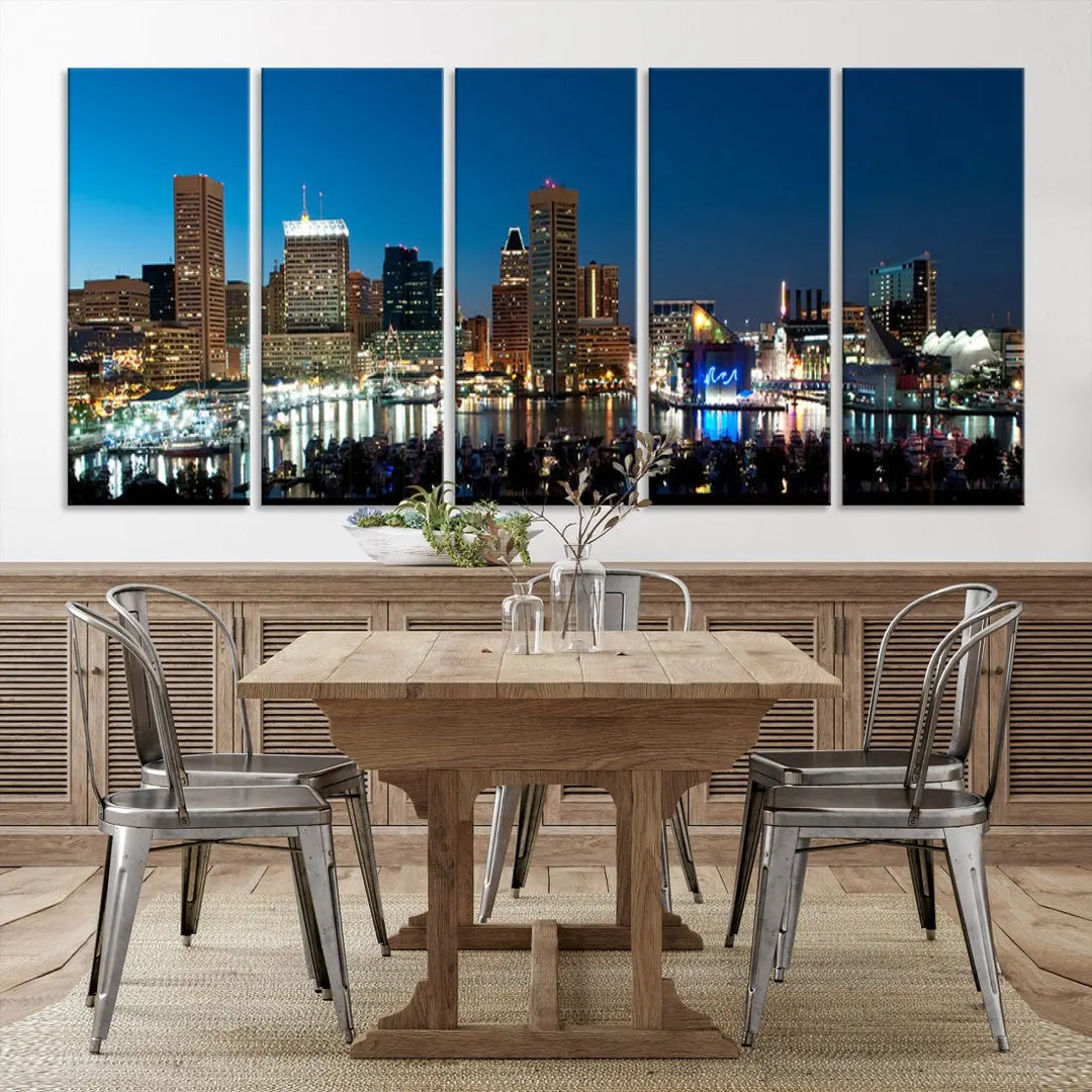 Baltimore Night Blue Downtown Large Wall Art Cityscape Print Canvas Decor