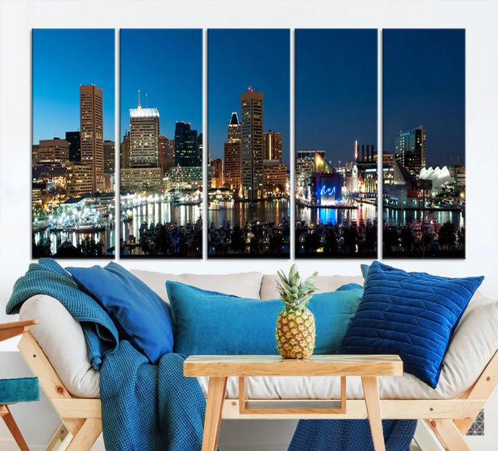 Baltimore Night Blue Downtown Large Wall Art Cityscape Print Canvas Decor