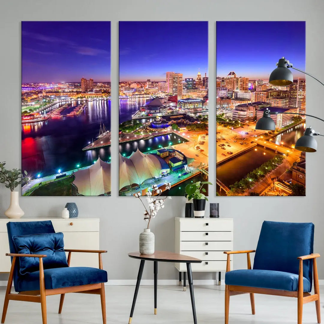 Baltimore Night Skyline Photo Print Large Wall Art Cityscape Canvas Wall Decor