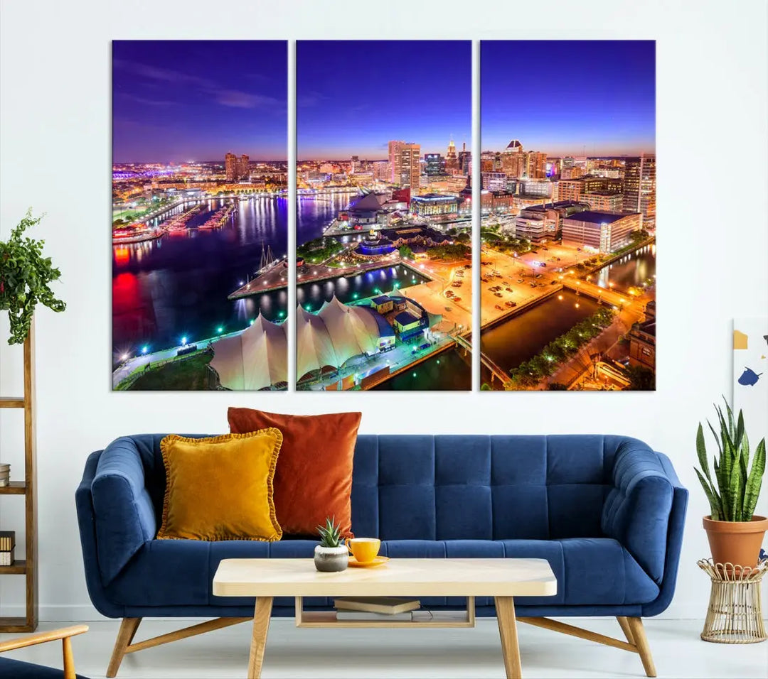 Baltimore Night Skyline Photo Print Large Wall Art Cityscape Canvas Wall Decor