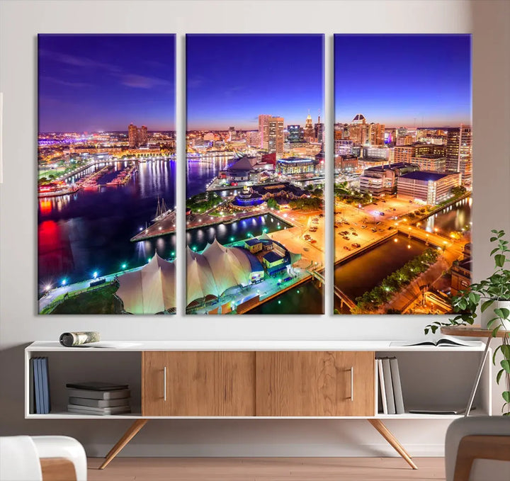 Baltimore Night Skyline Photo Print Large Wall Art Cityscape Canvas Wall Decor