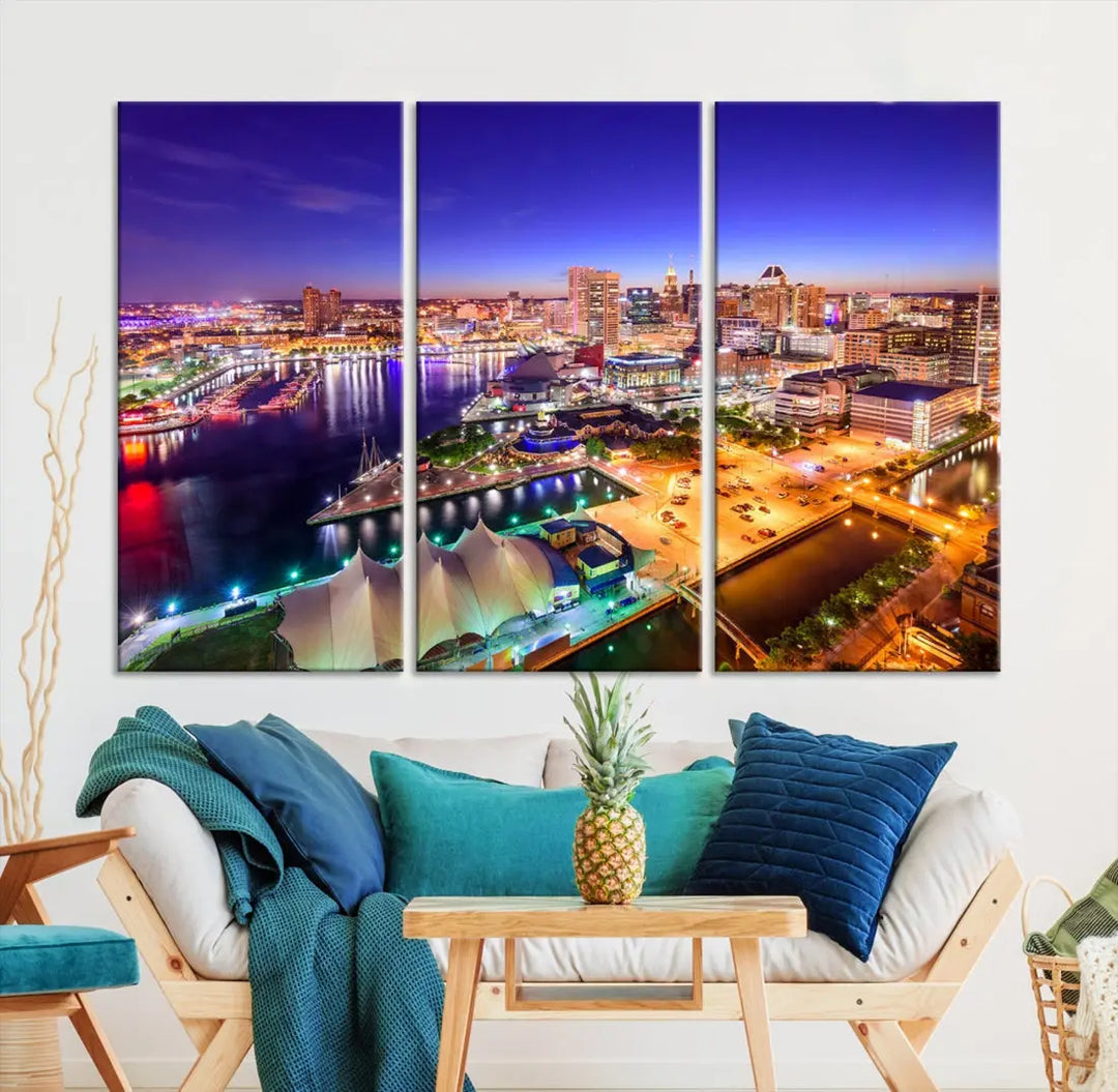 Baltimore Night Skyline Photo Print Large Wall Art Cityscape Canvas Wall Decor