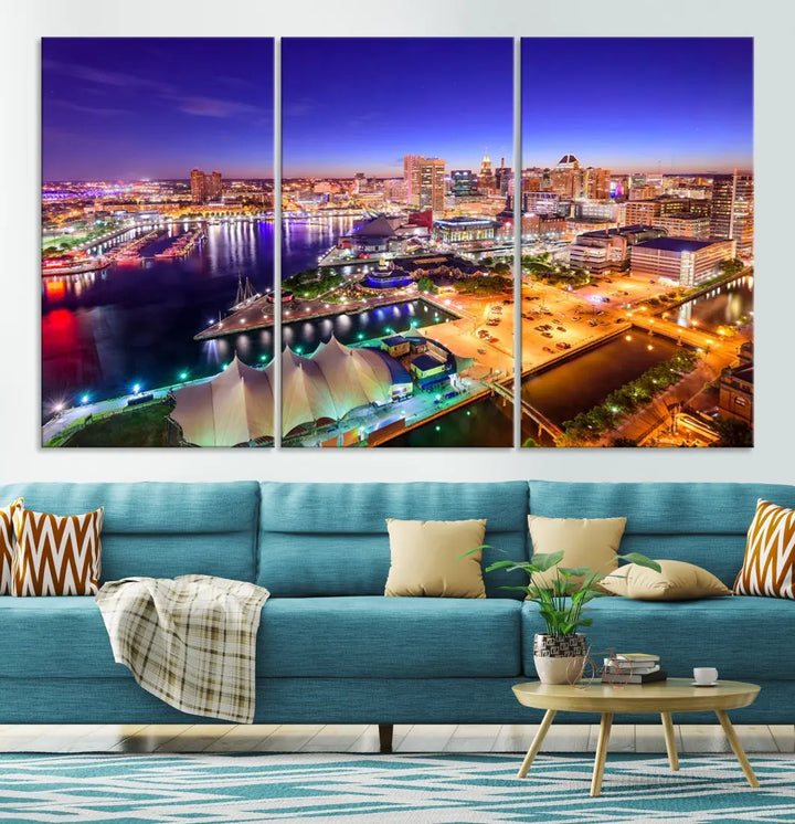 Baltimore Night Skyline Photo Print Large Wall Art Cityscape Canvas Wall Decor