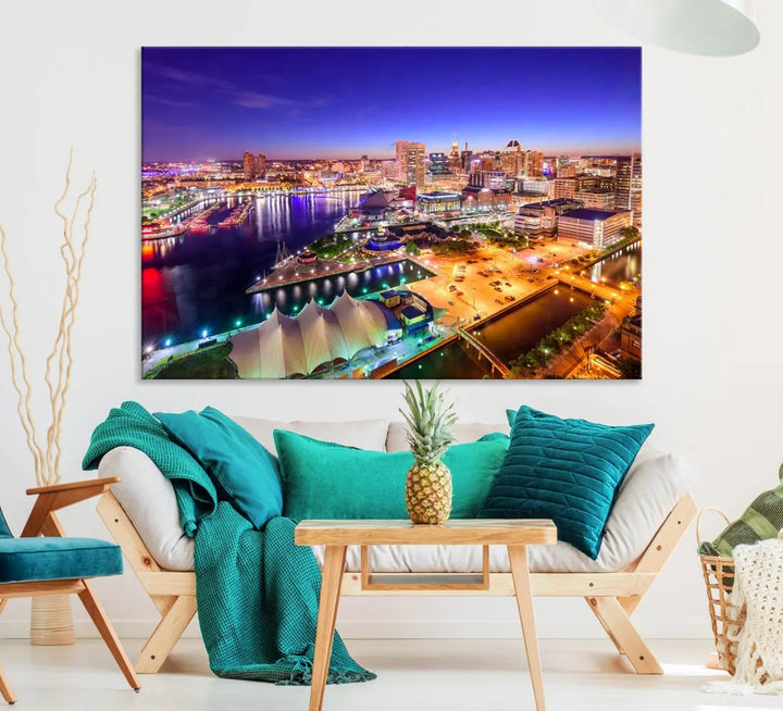 Baltimore Night Skyline Photo Print Large Wall Art Cityscape Canvas Wall Decor