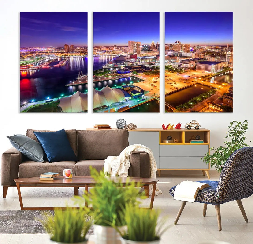 Baltimore Night Skyline Photo Print Large Wall Art Cityscape Canvas Wall Decor