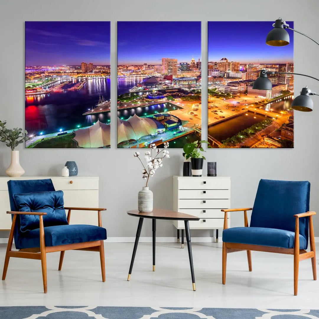 Baltimore Night Skyline Photo Print Large Wall Art Cityscape Canvas Wall Decor