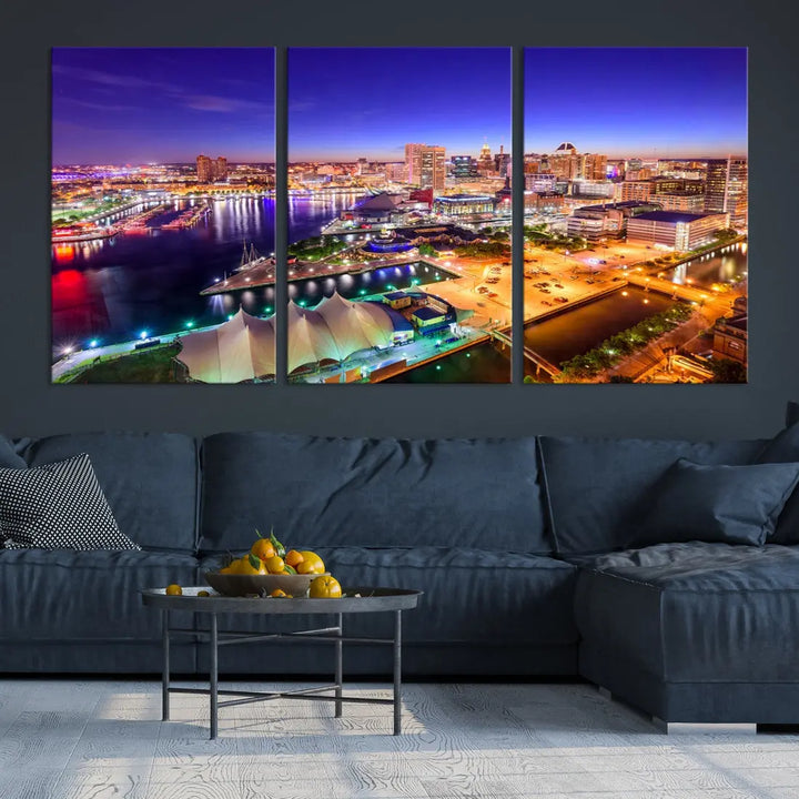 Baltimore Night Skyline Photo Print Large Wall Art Cityscape Canvas Wall Decor