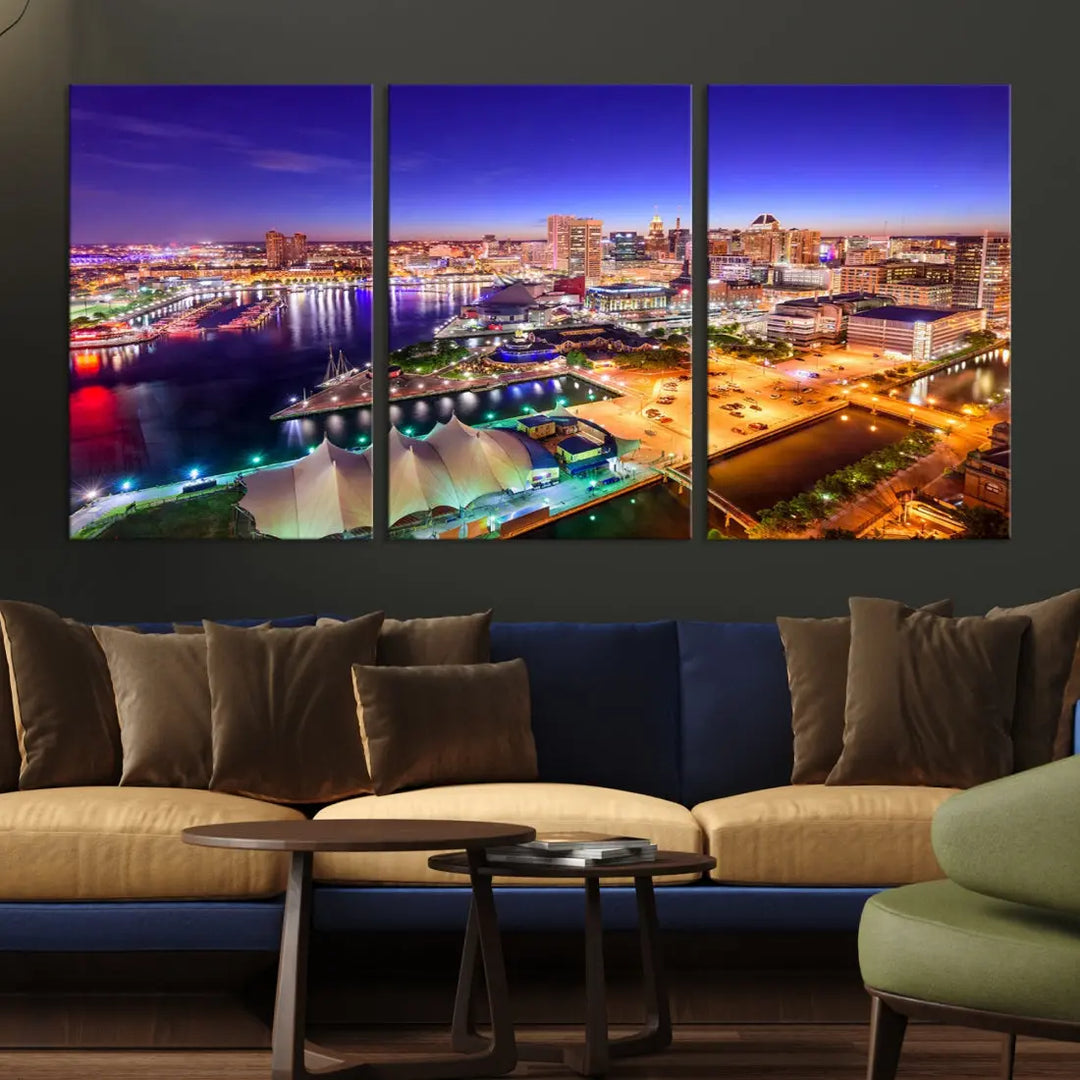 Baltimore Night Skyline Photo Print Large Wall Art Cityscape Canvas Wall Decor