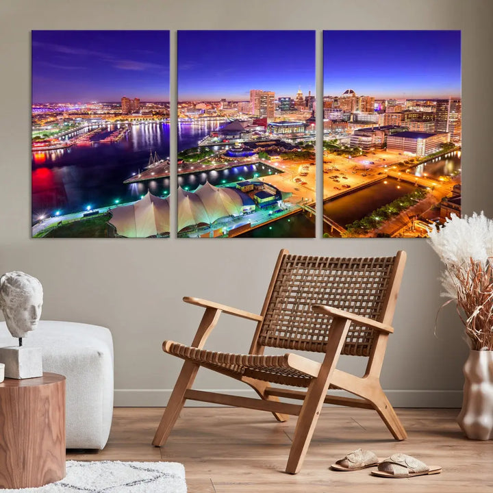 Baltimore Night Skyline Photo Print Large Wall Art Cityscape Canvas Wall Decor