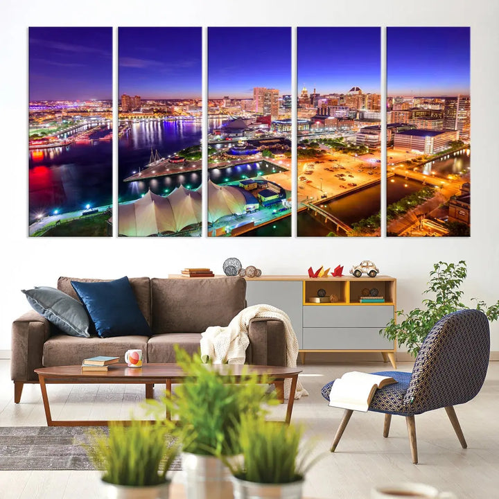 Baltimore Night Skyline Photo Print Large Wall Art Cityscape Canvas Wall Decor