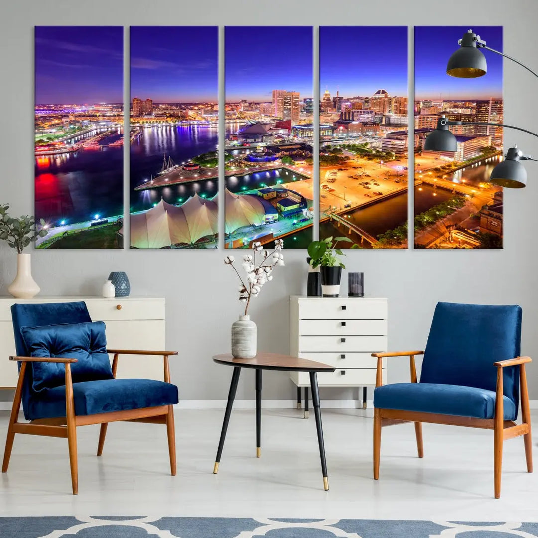 Baltimore Night Skyline Photo Print Large Wall Art Cityscape Canvas Wall Decor