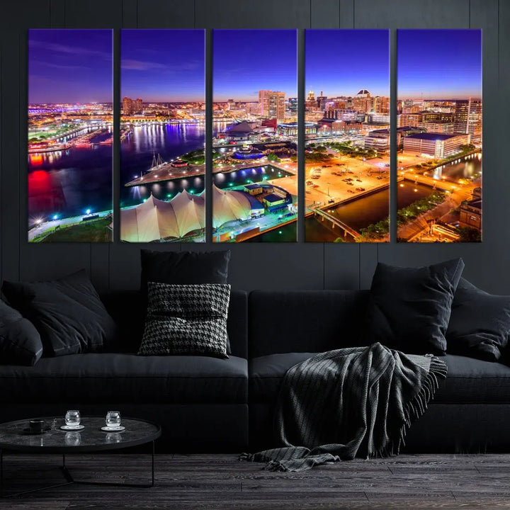 Baltimore Night Skyline Photo Print Large Wall Art Cityscape Canvas Wall Decor