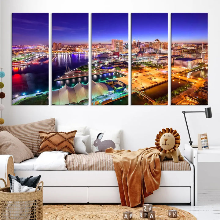 Baltimore Night Skyline Photo Print Large Wall Art Cityscape Canvas Wall Decor