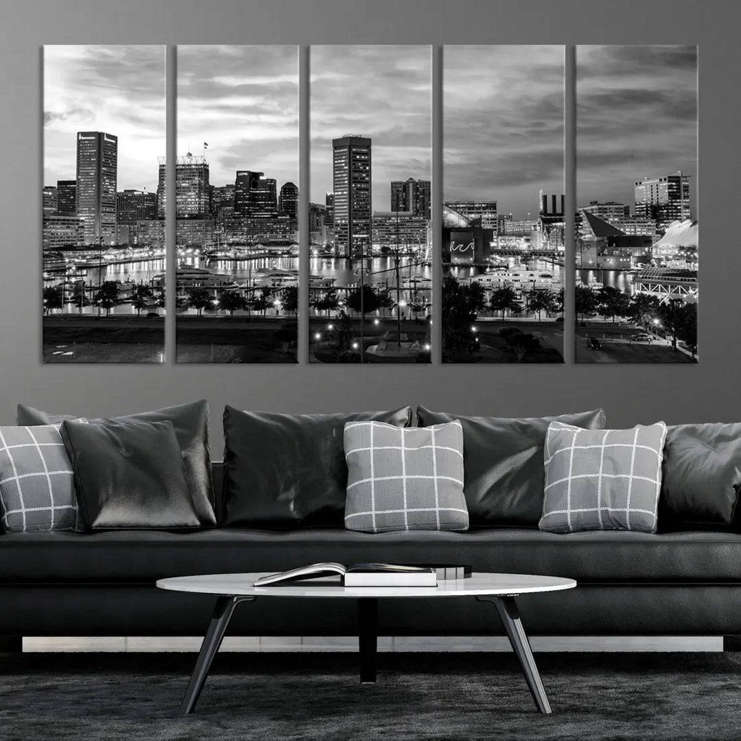 Baltimore Skyline Canvas Print Black and White Cityscape Wall Art Framed