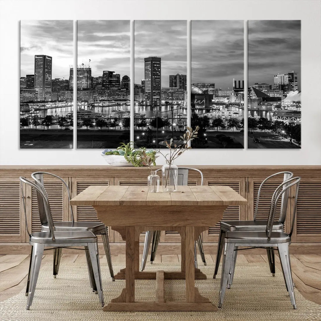 Baltimore Skyline Canvas Print Black and White Cityscape Wall Art Framed