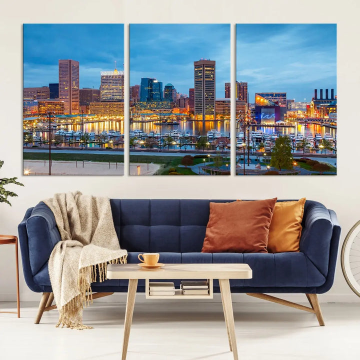 Baltimore Skyline Wall Art Inner Harbor Cityscape Canvas Print