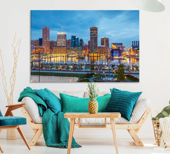 Baltimore Skyline Wall Art Inner Harbor Cityscape Canvas Print