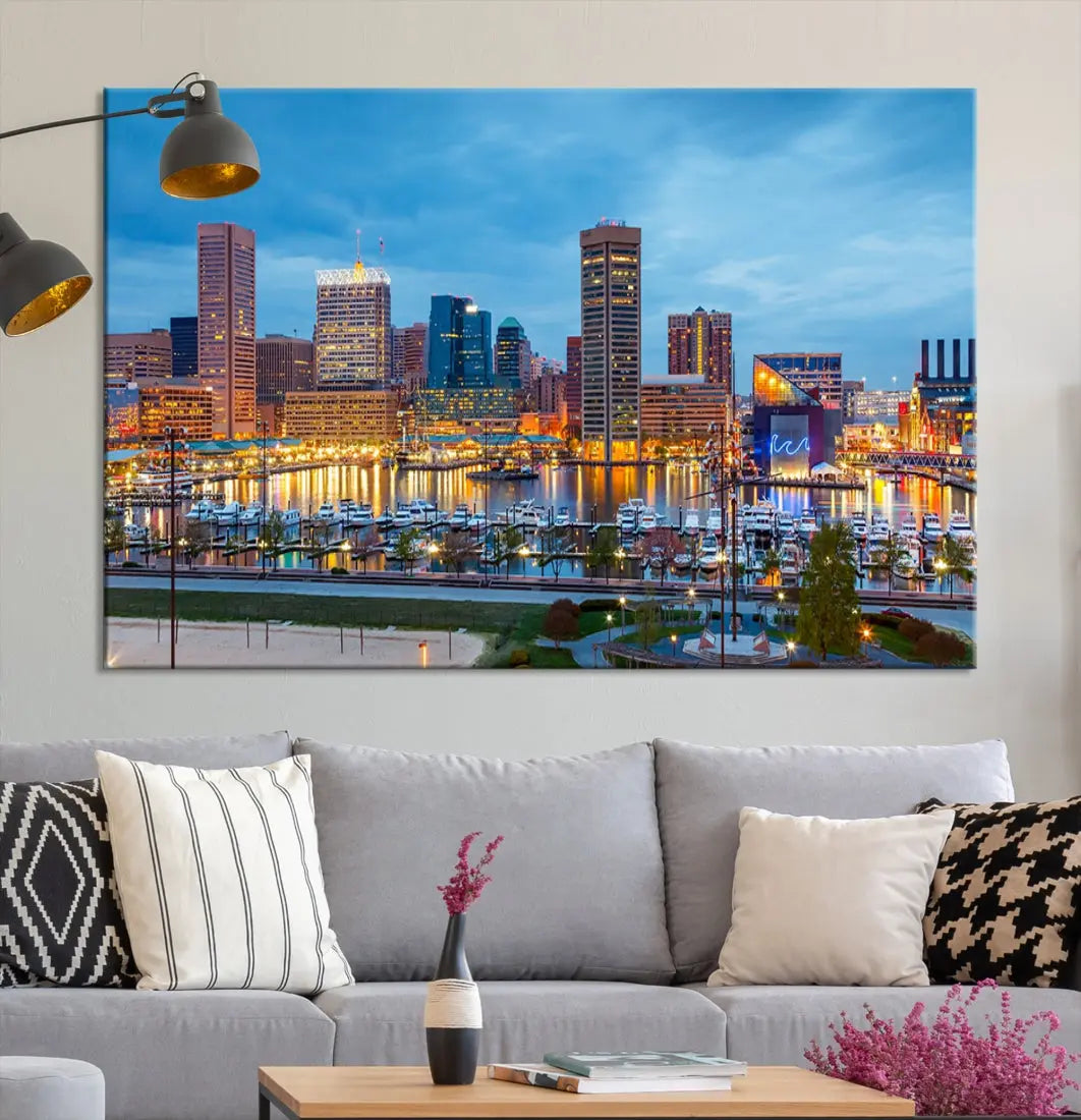 Baltimore Skyline Wall Art Inner Harbor Cityscape Canvas Print