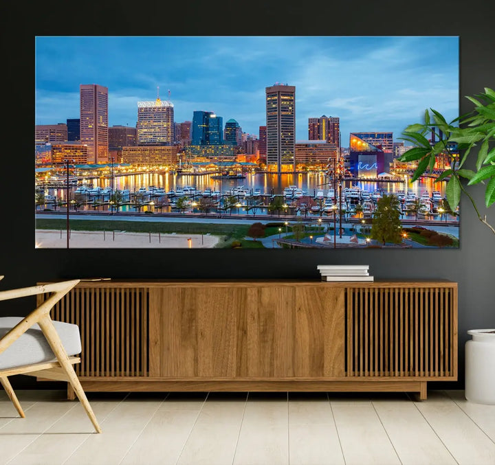 Baltimore Skyline Wall Art Inner Harbor Cityscape Canvas Print