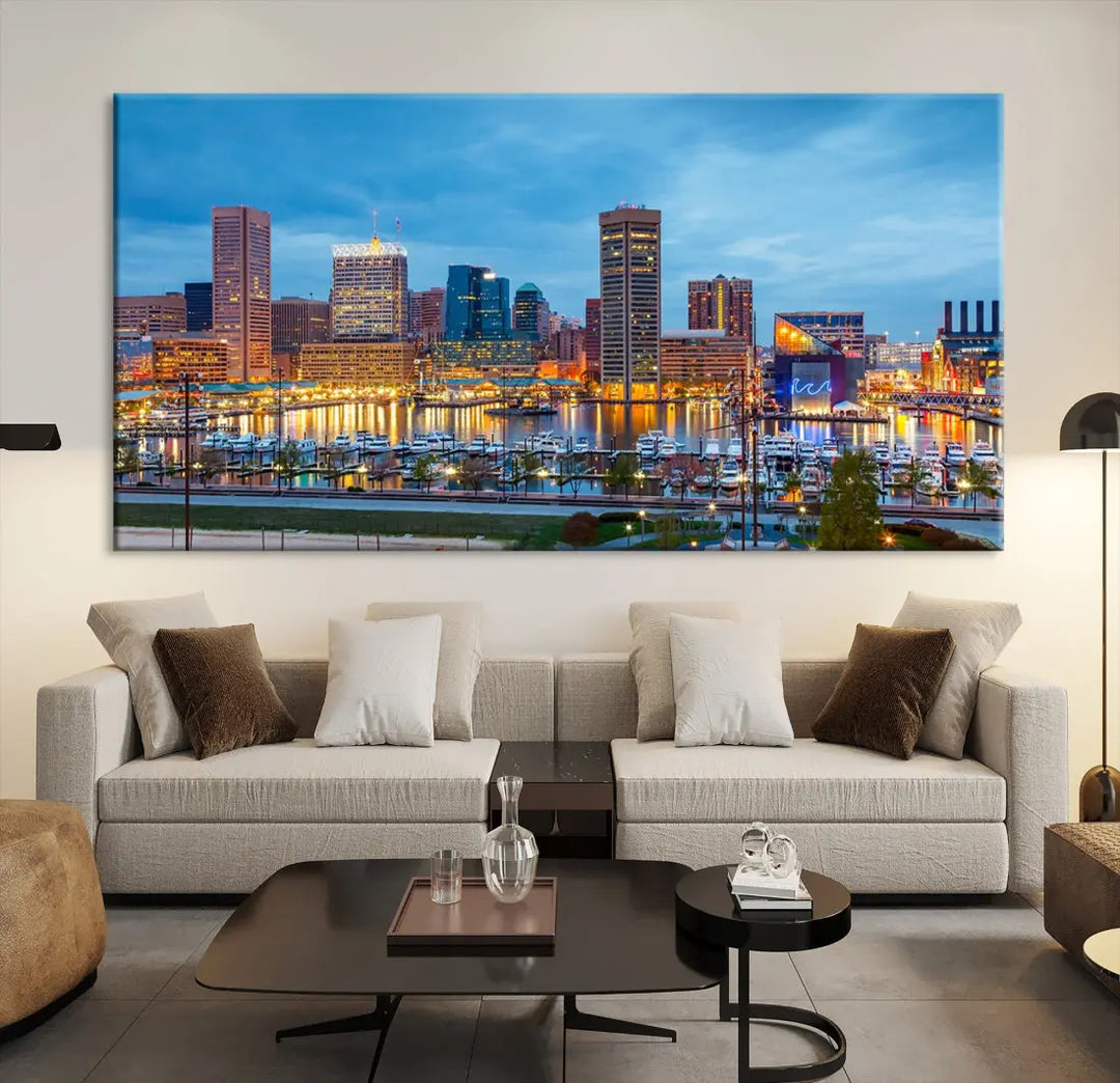 Baltimore Skyline Wall Art Inner Harbor Cityscape Canvas Print