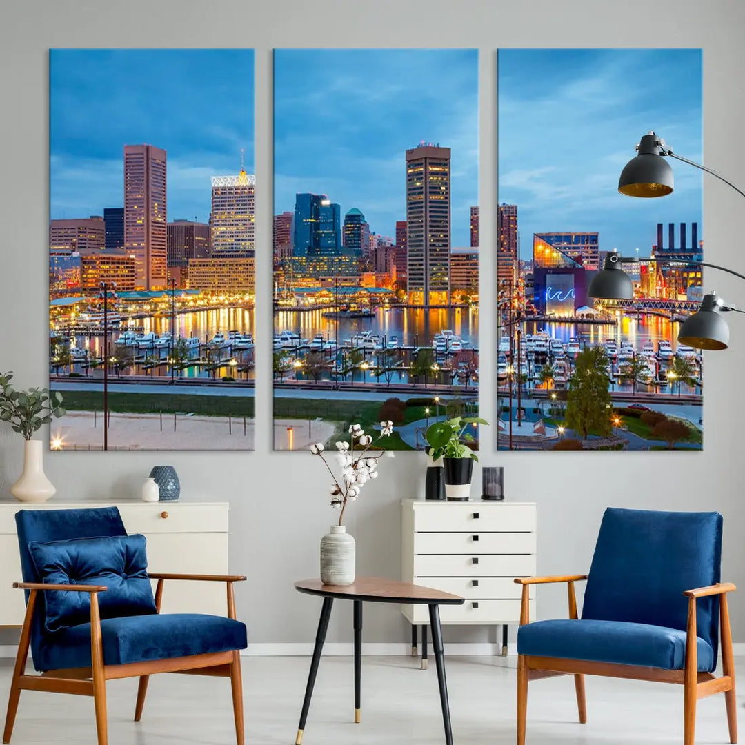 Baltimore Skyline Wall Art Inner Harbor Cityscape Canvas Print