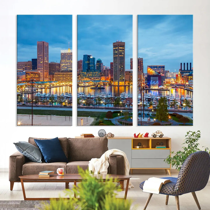 Baltimore Skyline Wall Art Inner Harbor Cityscape Canvas Print