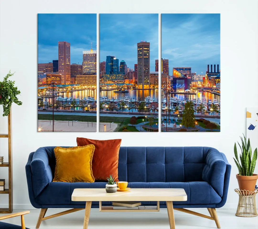 Baltimore Skyline Wall Art Inner Harbor Cityscape Canvas Print