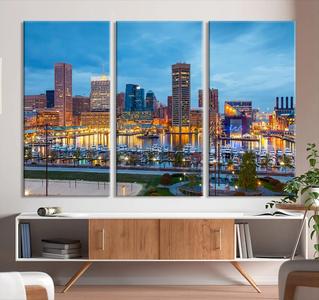 Baltimore Skyline Wall Art Inner Harbor Cityscape Canvas Print