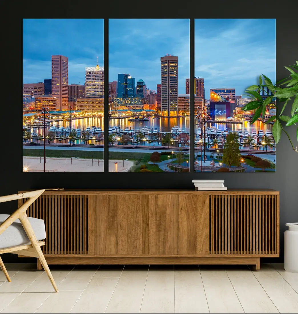 Baltimore Skyline Wall Art Inner Harbor Cityscape Canvas Print