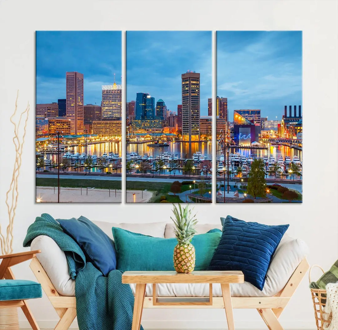 Baltimore Skyline Wall Art Inner Harbor Cityscape Canvas Print