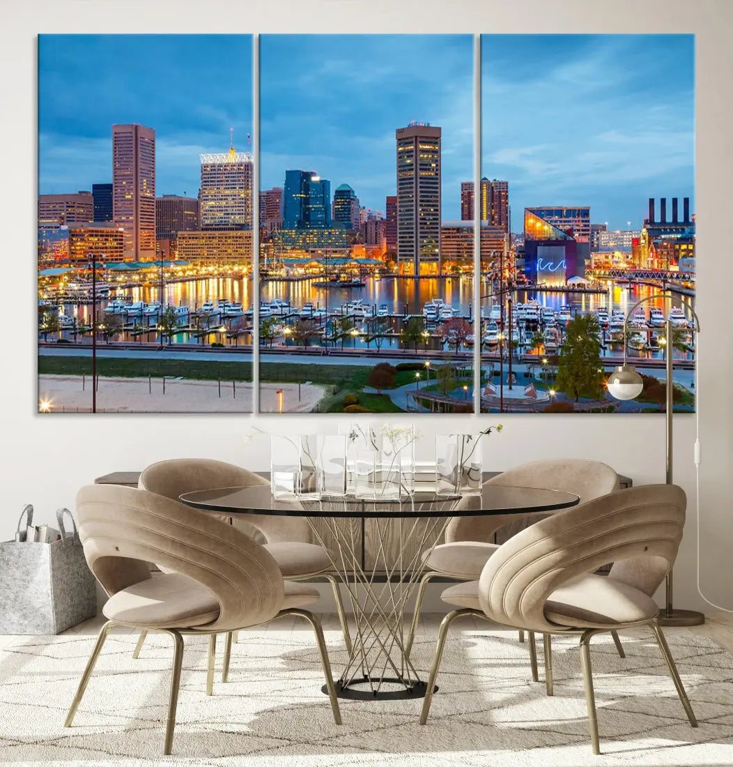 Baltimore Skyline Wall Art Inner Harbor Cityscape Canvas Print