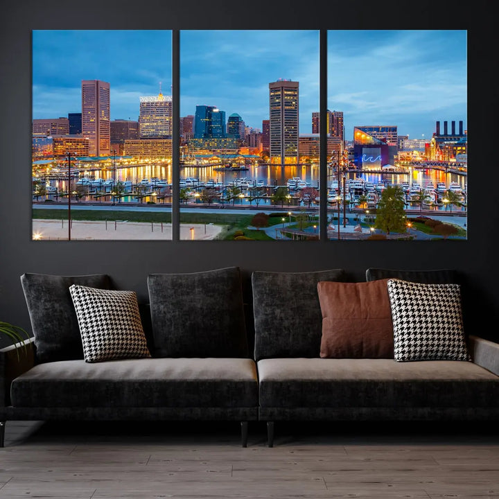 Baltimore Skyline Wall Art Inner Harbor Cityscape Canvas Print