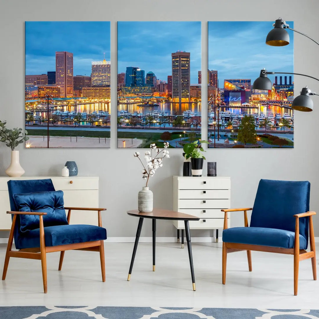 Baltimore Skyline Wall Art Inner Harbor Cityscape Canvas Print