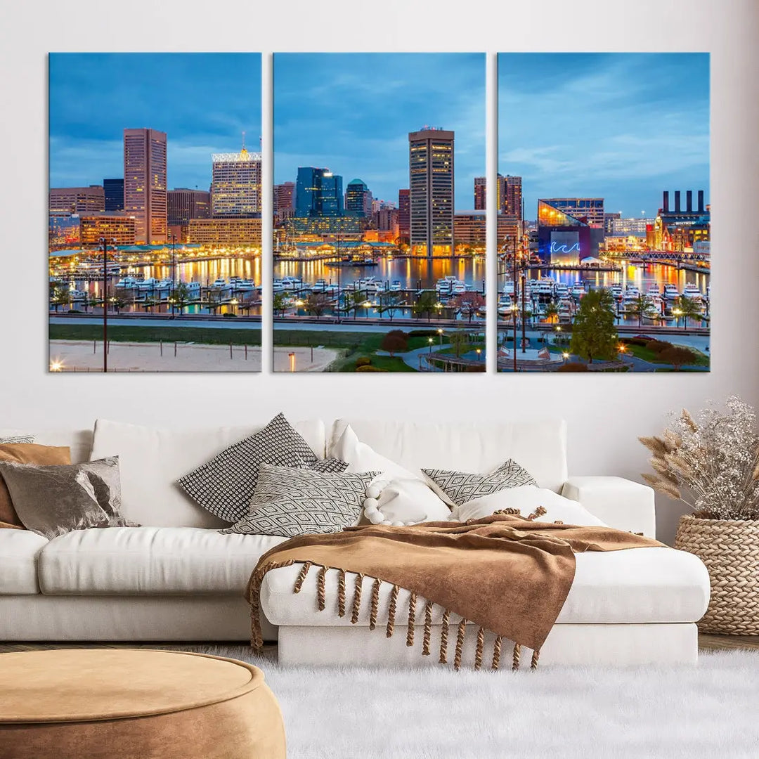 Baltimore Skyline Wall Art Inner Harbor Cityscape Canvas Print