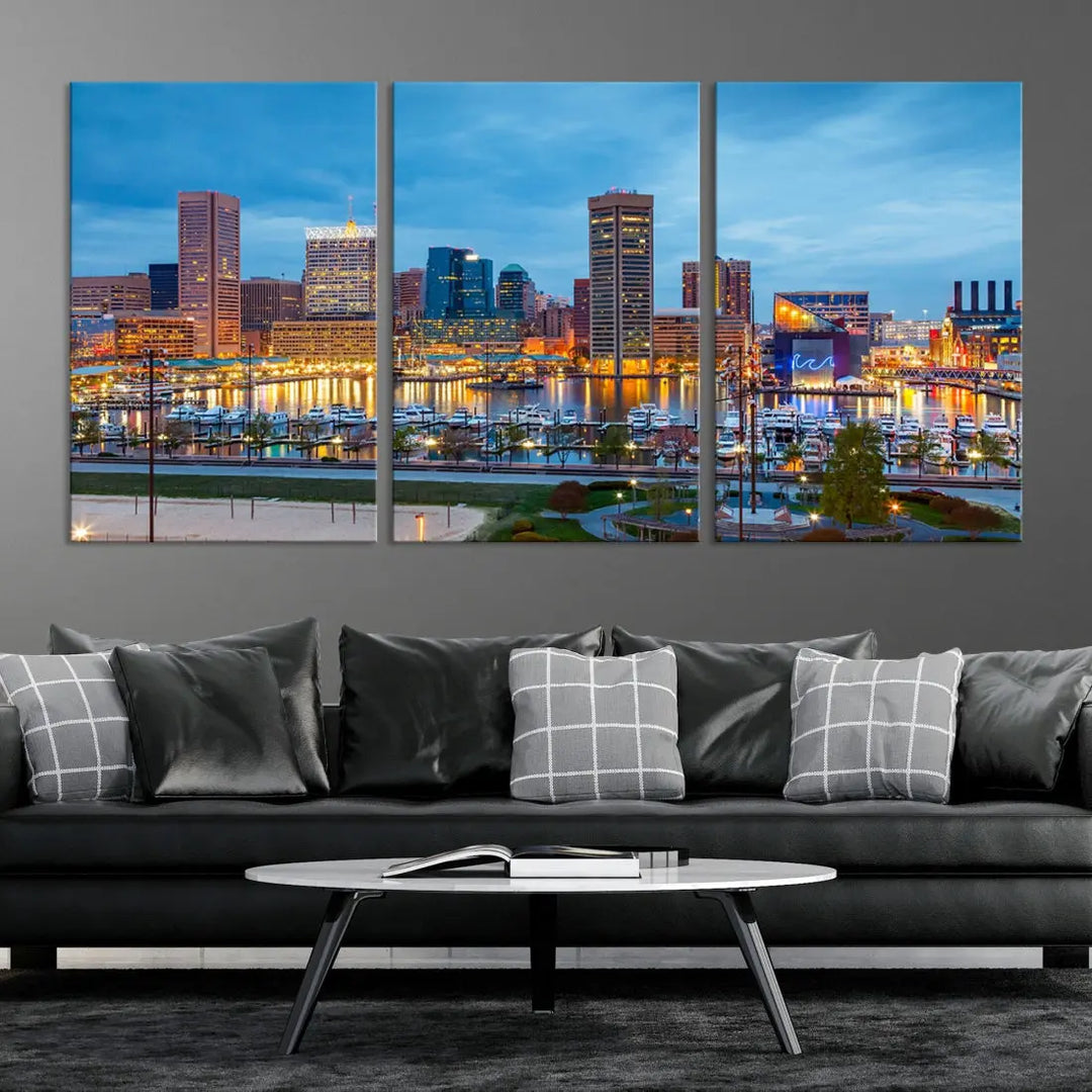 Baltimore Skyline Wall Art Inner Harbor Cityscape Canvas Print