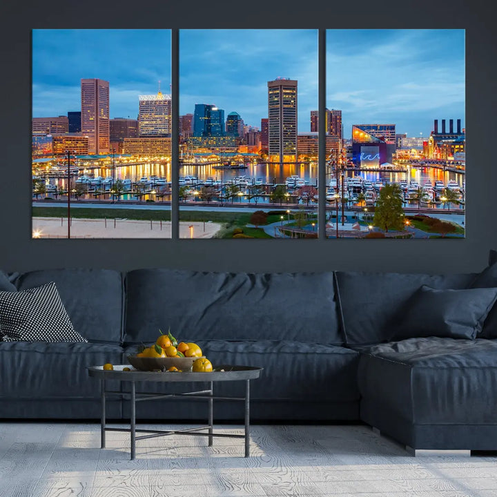 Baltimore Skyline Wall Art Inner Harbor Cityscape Canvas Print