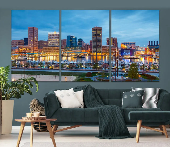 Baltimore Skyline Wall Art Inner Harbor Cityscape Canvas Print