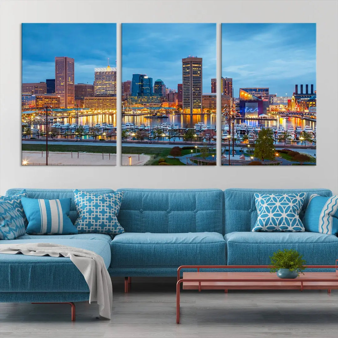 Baltimore Skyline Wall Art Inner Harbor Cityscape Canvas Print