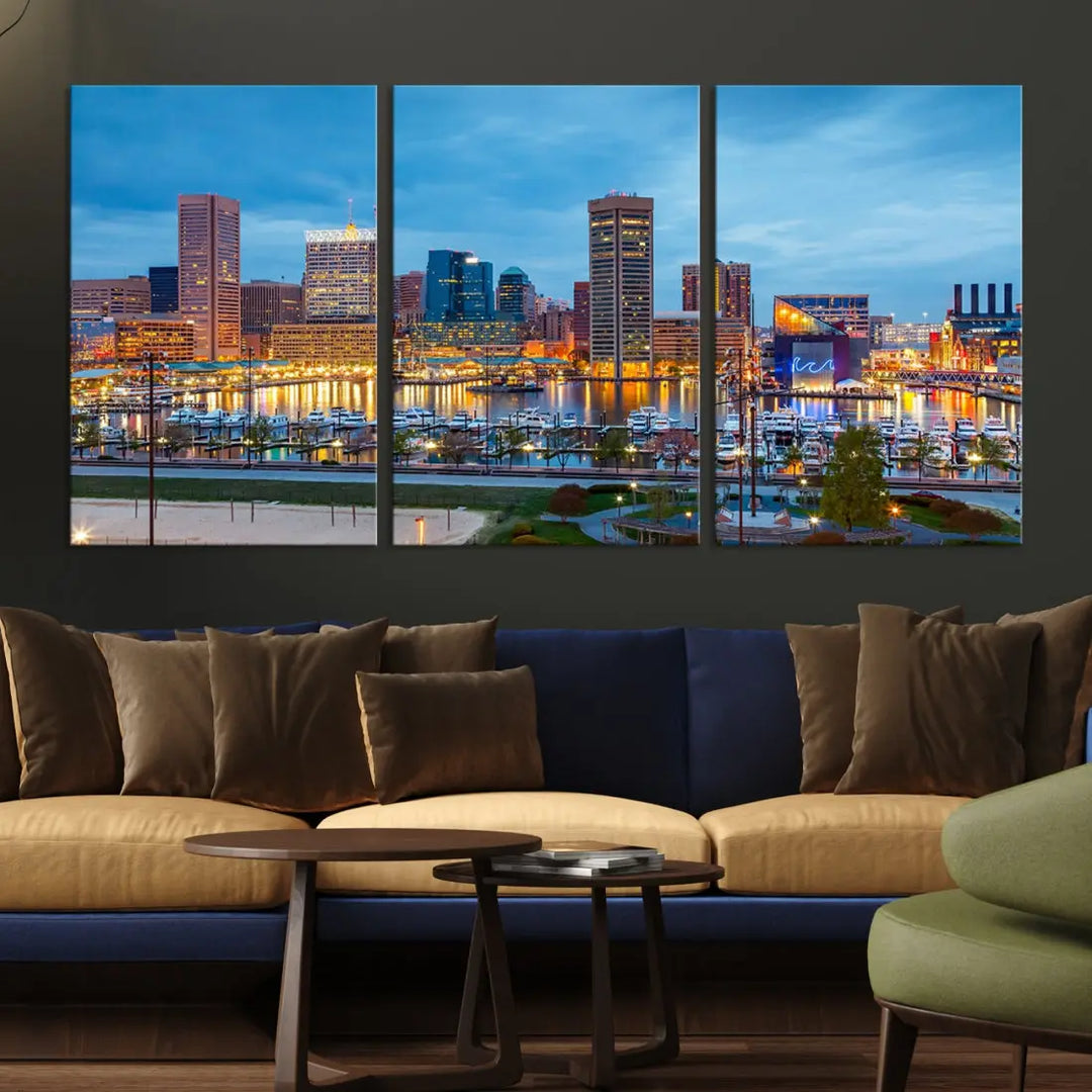 Baltimore Skyline Wall Art Inner Harbor Cityscape Canvas Print