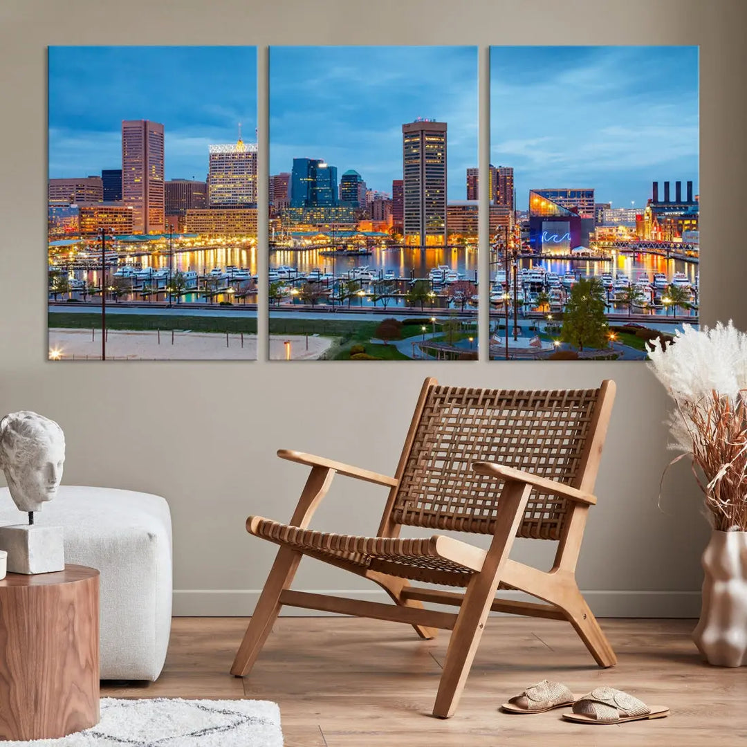 Baltimore Skyline Wall Art Inner Harbor Cityscape Canvas Print