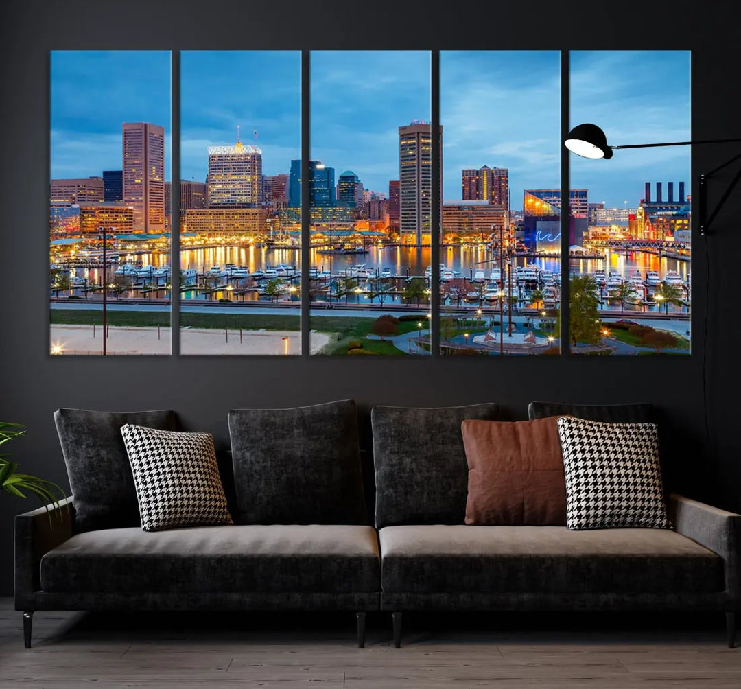 Baltimore Skyline Wall Art Inner Harbor Cityscape Canvas Print